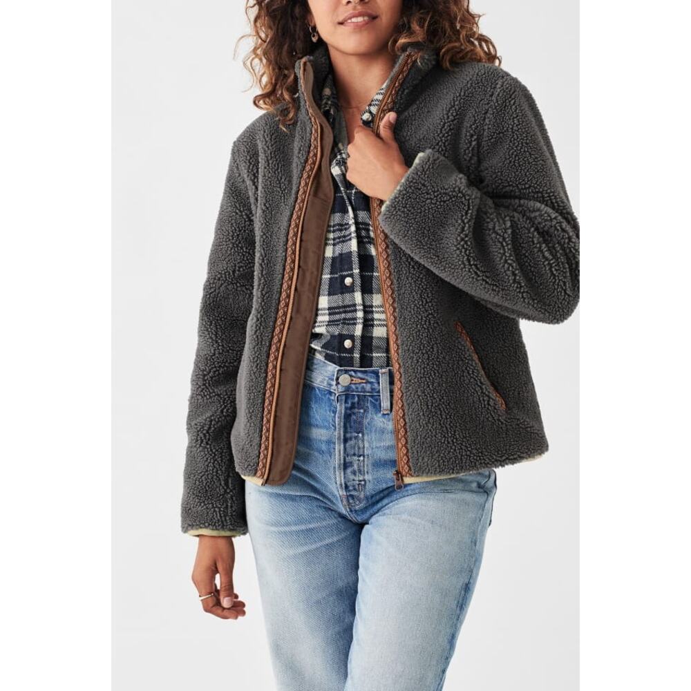 Faherty Gray Teddy Jacket With Brown Accents - image 2